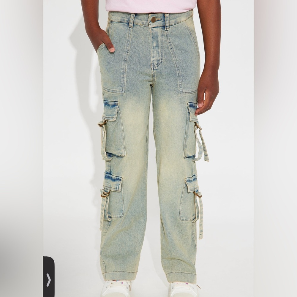 Fashion Nova Kids Light Blue Cargo Jeans